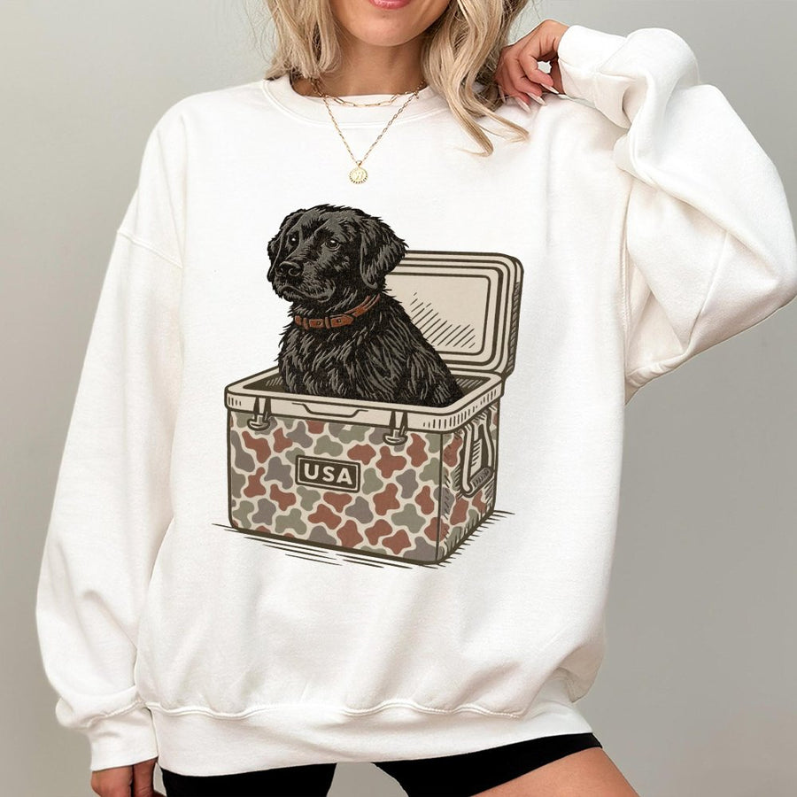 Black Labrador Sweatshirt | Patriotic Dog In Camo Cooler Graphic | Premium Cotton Blend | Gift For Hunting Dog Lovers And Outdoorsmen