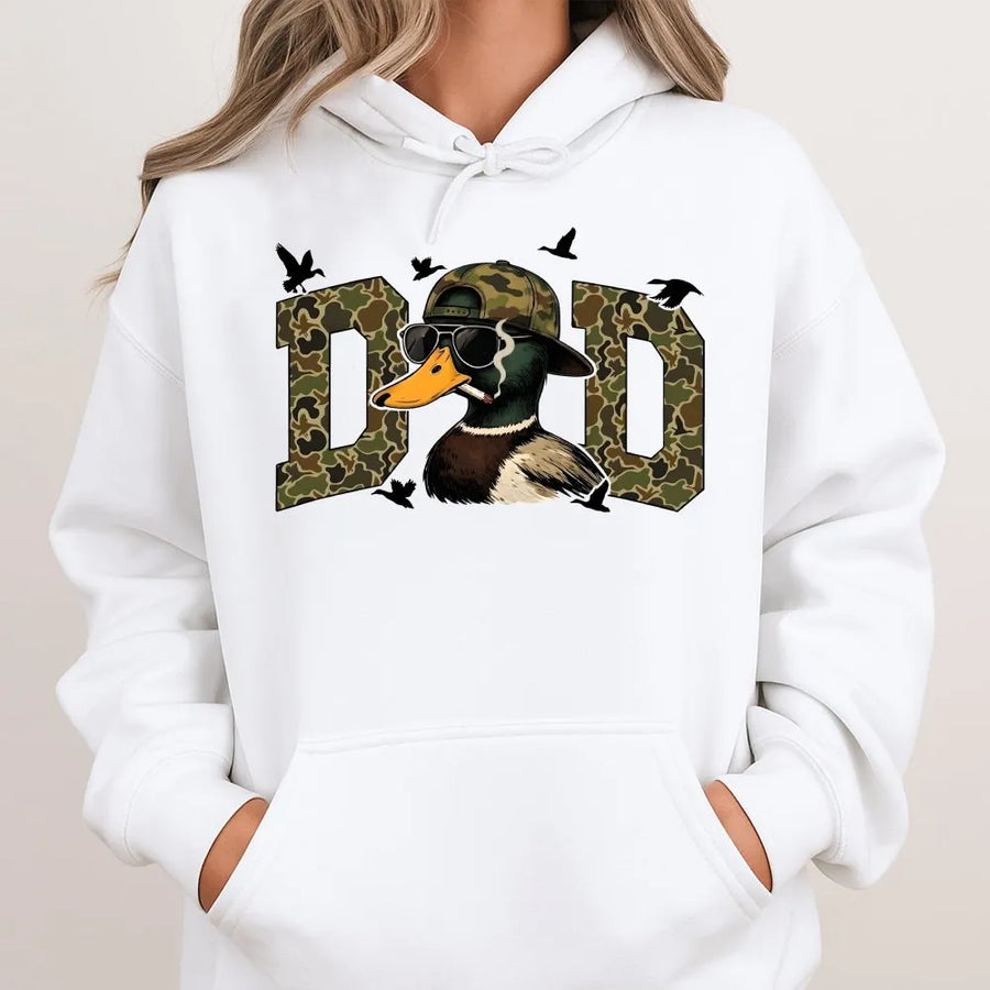 Duck Hunting Dad Hoodie | Funny Mallard Duck Camo Graphic | Soft Cotton Blend | Gift for Hunter Dad