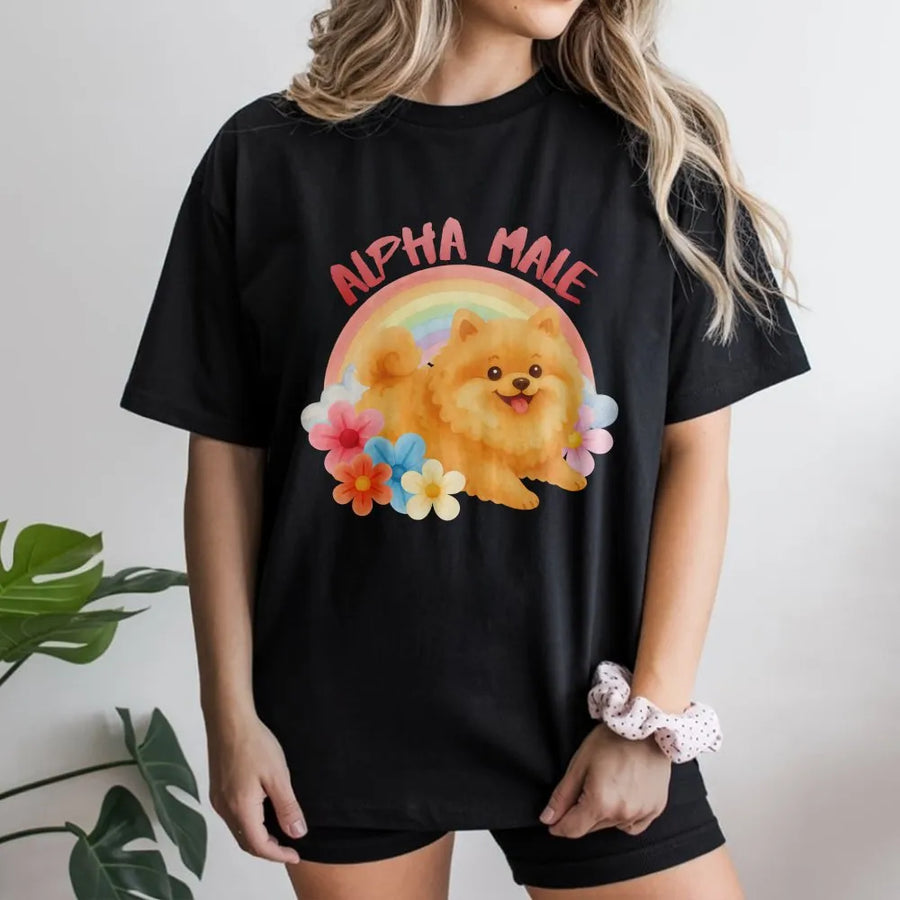 Pomeranian Dog T-Shirt | Funny Alpha Male Rainbow Graphic | Premium Soft Cotton Tee | Cute Pet Lover Gift For Dog Owners