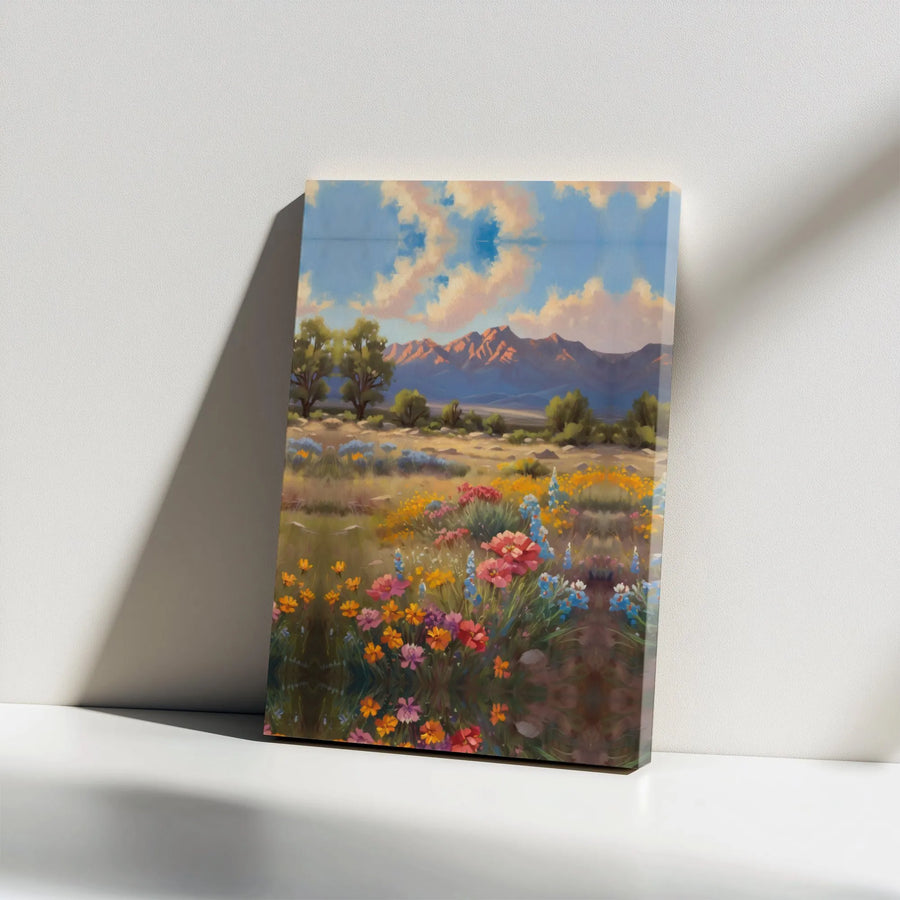 Desert Wildflower Canvas Art | Vibrant Mountain Landscape Painting | Premium Gallery Quality Print | Southwestern Home Decor Gift