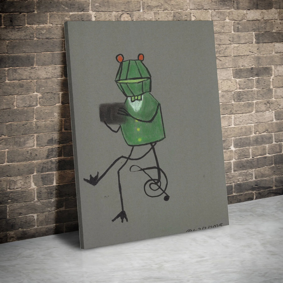 Quirky Frog Canvas Print | Whimsical Hand-Drawn Character Art | Premium Gallery-Quality Canvas | Unique Gift for Nursery or Kids Room