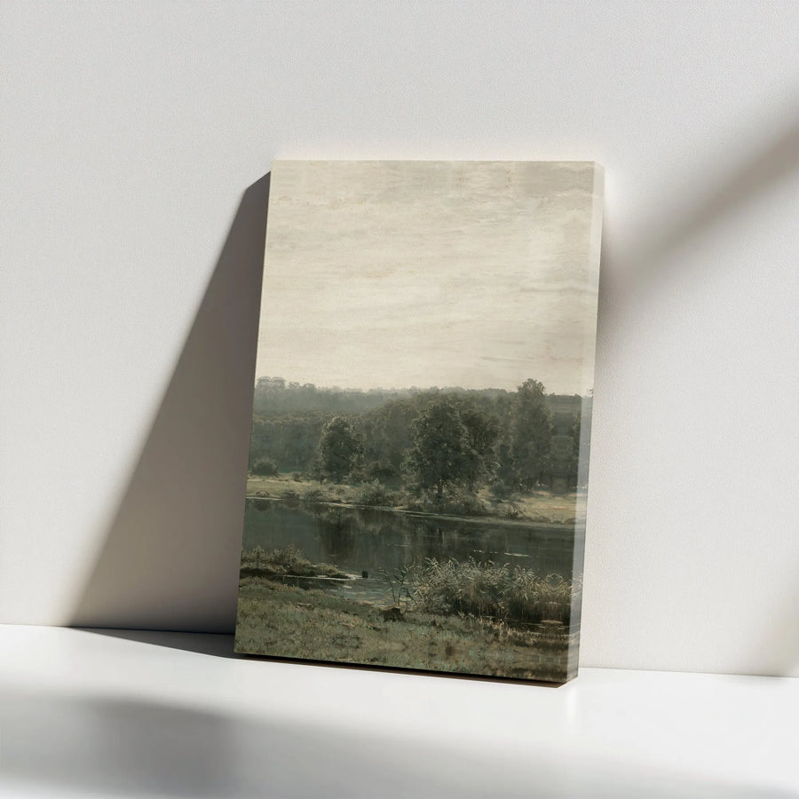 Vintage Landscape Canvas Print | Muted Tonalist Riverside Painting | Premium Gallery Wrapped Canvas | Modern Farmhouse Wall Decor Gift