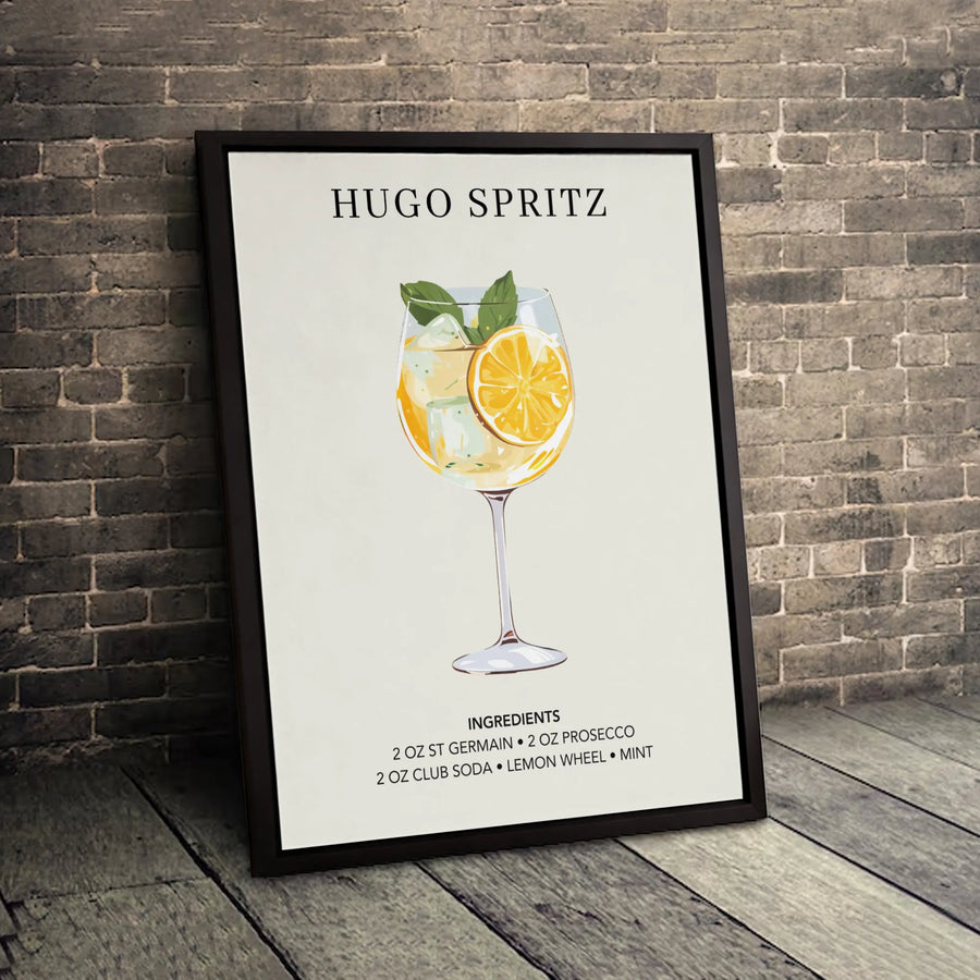 Hugo Spritz Cocktail Recipe Wall Art | Minimalist Bar Cart Decor | Premium Gallery Wrap Canvas | Gift for Home Bartender
