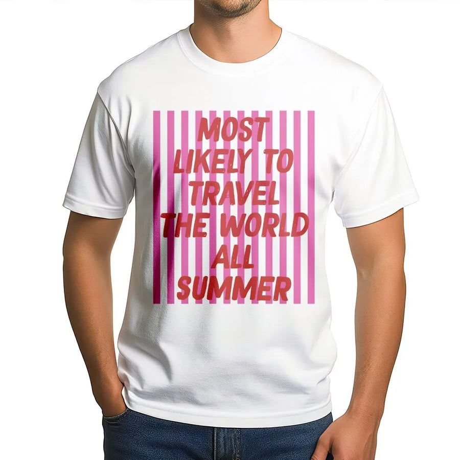Most Likely To Travel T-Shirt | Funny Summer Vacation Quote | Soft Cotton Blend Pullover | Matching Group Trip Gift for Travelers
