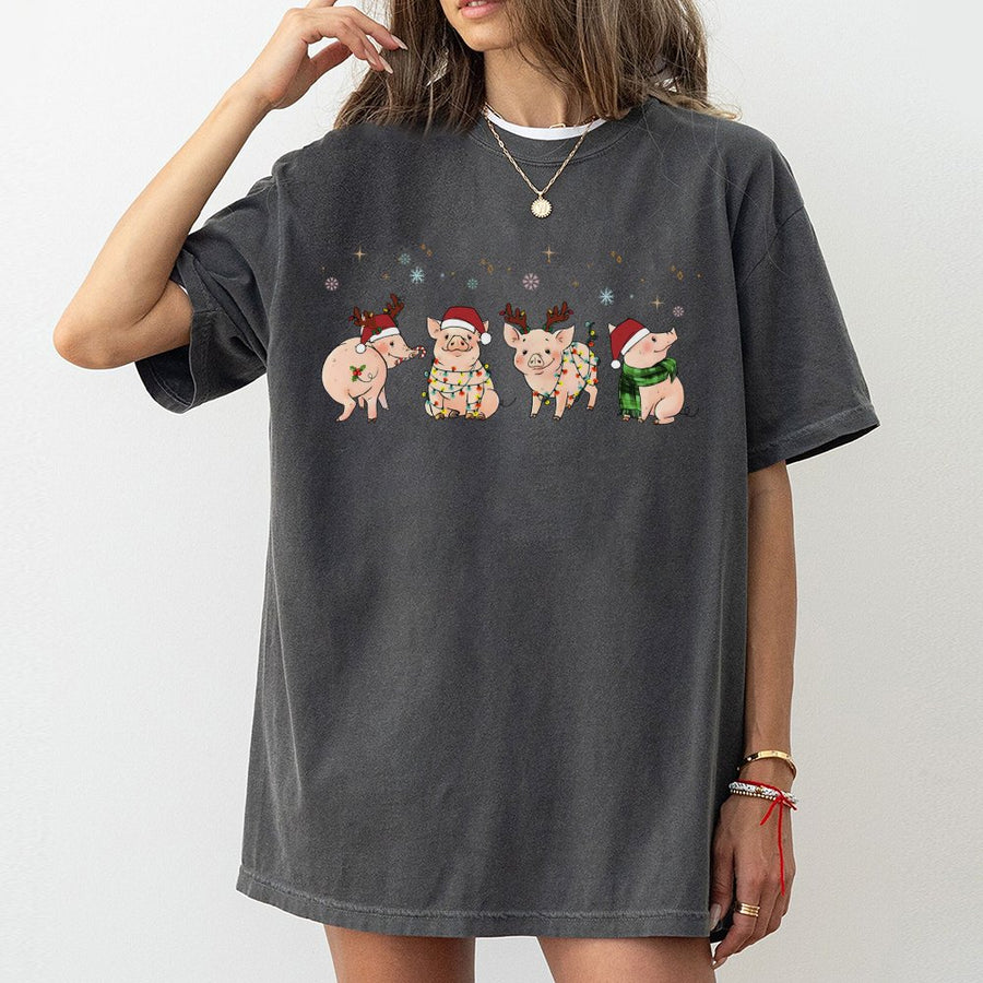 Merry Pigmas T-Shirt | Cute Christmas Pigs Reindeer Graphic | 100% Premium Cotton Tee | Funny Holiday Gift for Pig Lovers and Farmers
