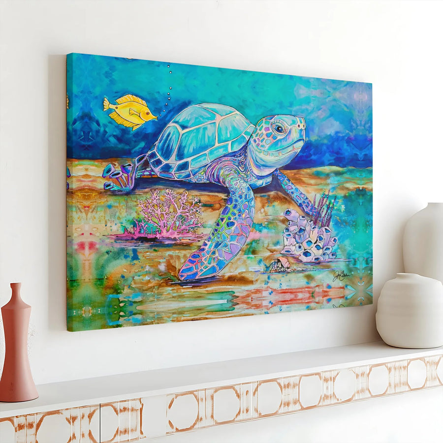Sea Turtle Canvas Wall Art | Vibrant Underwater Scene Print | Gallery Quality Canvas | Coastal Home Decor Gift