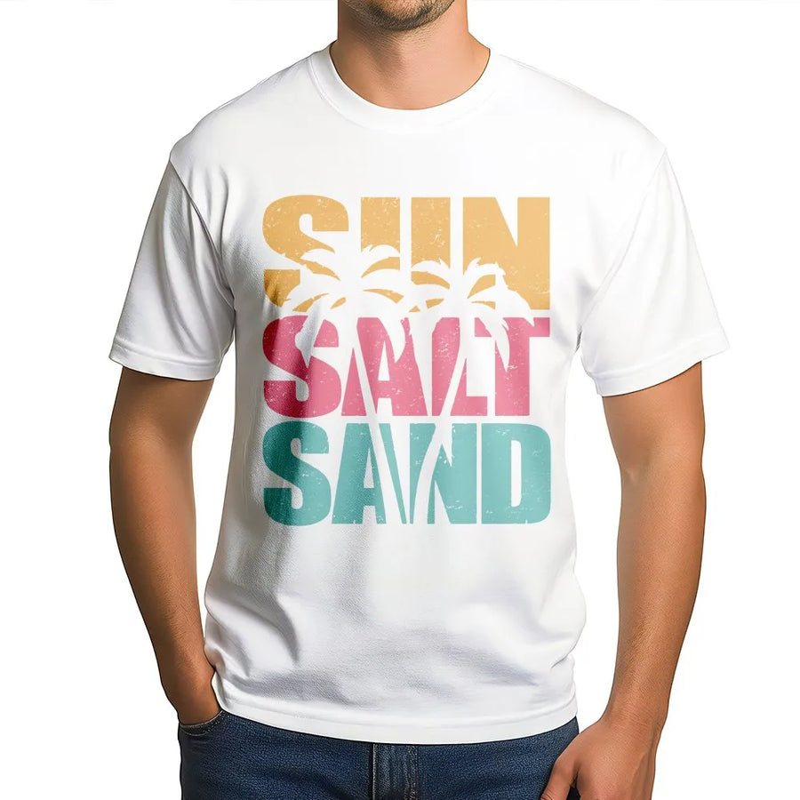 Sun Salt Sand Beach T-Shirt | Retro Palm Tree Graphic | Cozy Cotton Blend Pullover | Summer Vacation Gift for Women