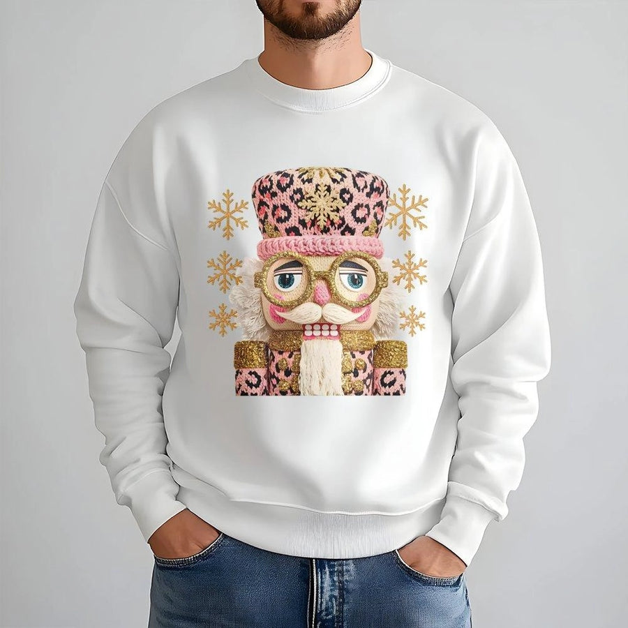Pink Nutcracker Christmas Sweatshirt | Preppy Aesthetic Crochet Style Graphic | Premium Cotton Blend | Holiday Gift For Her