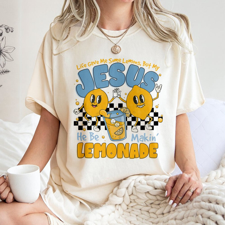 Jesus Lemonade T-Shirt | Retro Cartoon Christian Graphic Tee | 100% Cotton Premium Apparel | Inspirational Faith Based Gift For Men Women