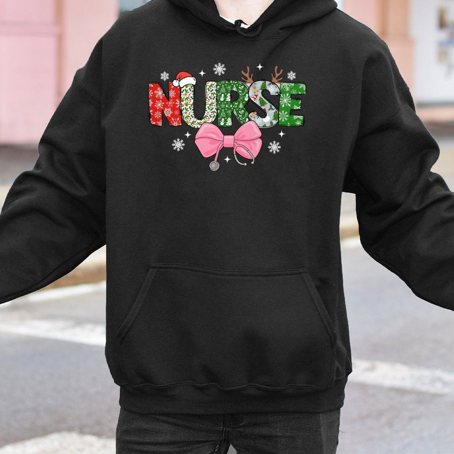 Christmas Nurse Hoodie | Festive Holiday Stethoscope Design | Cotton-Poly Blend Premium Comfort | Cute Nursing Student Gift for Healthcare Workers