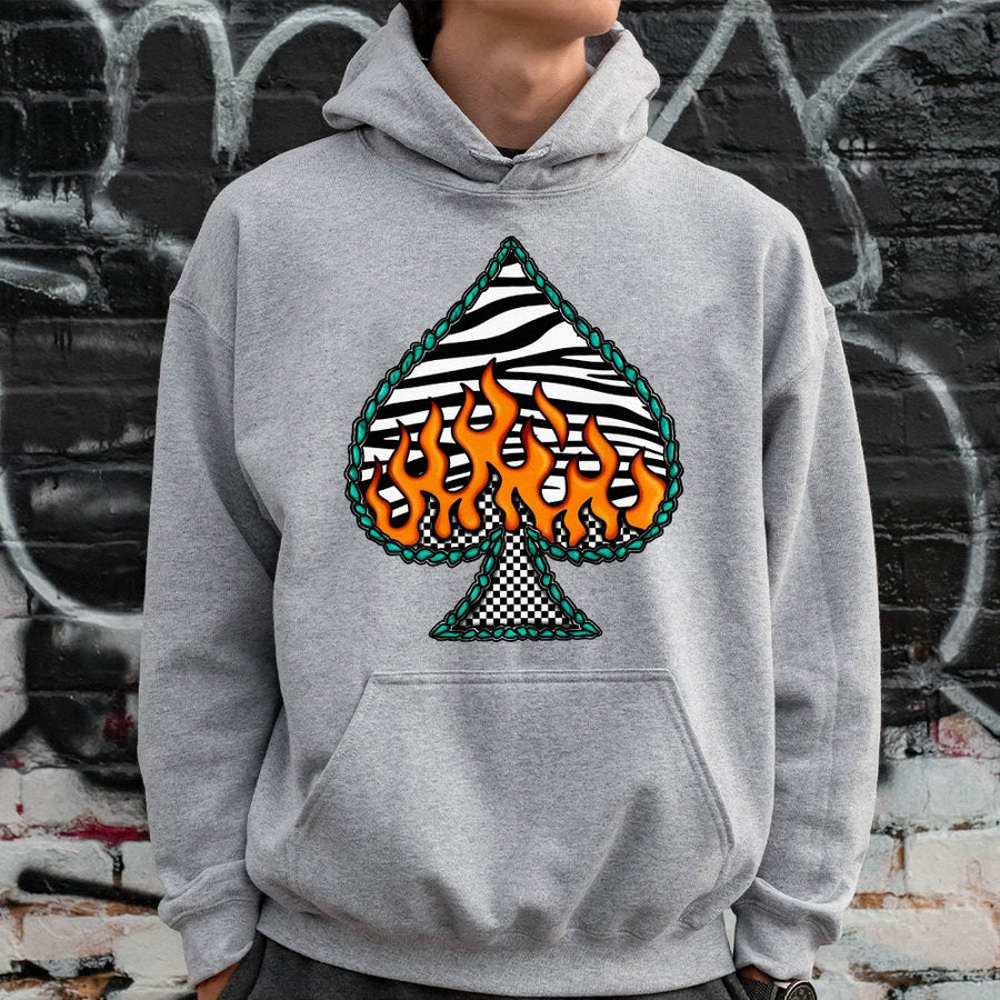 Flame Spade Graphic Hoodie | Western Zebra Print Design | Premium Cotton Blend | Unisex Streetwear & Cowgirl Gift