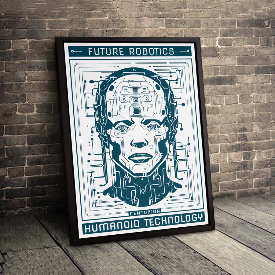Futuristic Robot Wall Art | Centurion Humanoid Schematic Blueprint | Premium Gallery Wrap Canvas | Tech Office Decor Gift for Sci-Fi Fans