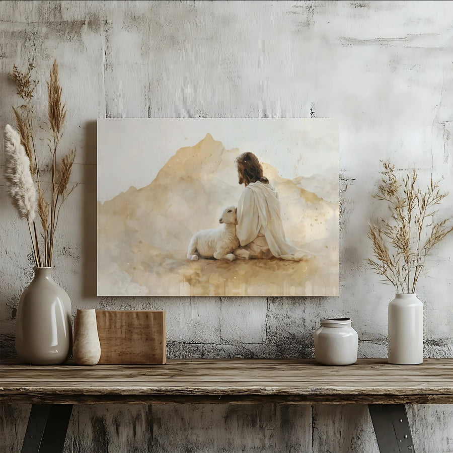 Jesus With Lamb Wall Art | The Good Shepherd Watercolor Canvas Print | Premium Gallery-Wrapped 1.25" Profile | Religious Home Decor Gift for Believers