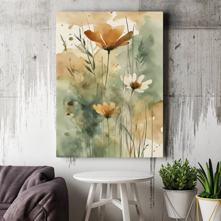 Watercolor Wildflower Canvas Art | Orange and White Botanical Wall Decor | Premium Fade-Resistant Gallery Wrap | Modern Home Interior Gift