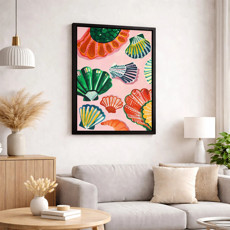 Colorful Seashell Canvas Wall Art | Tropical Beach Decor Illustration | Premium Gallery-Wrapped 1.25" Profile | Coastal Aesthetic Gift for Beach Lovers