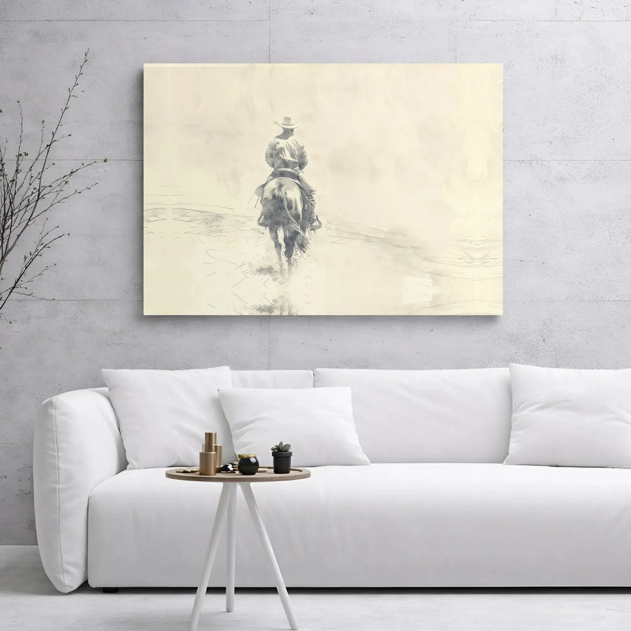 Western Cowboy Canvas Print | Vintage Horseback Sketch Art | Premium 1.25 Inch Gallery Wrap | Rustic Home Decor Wall Art