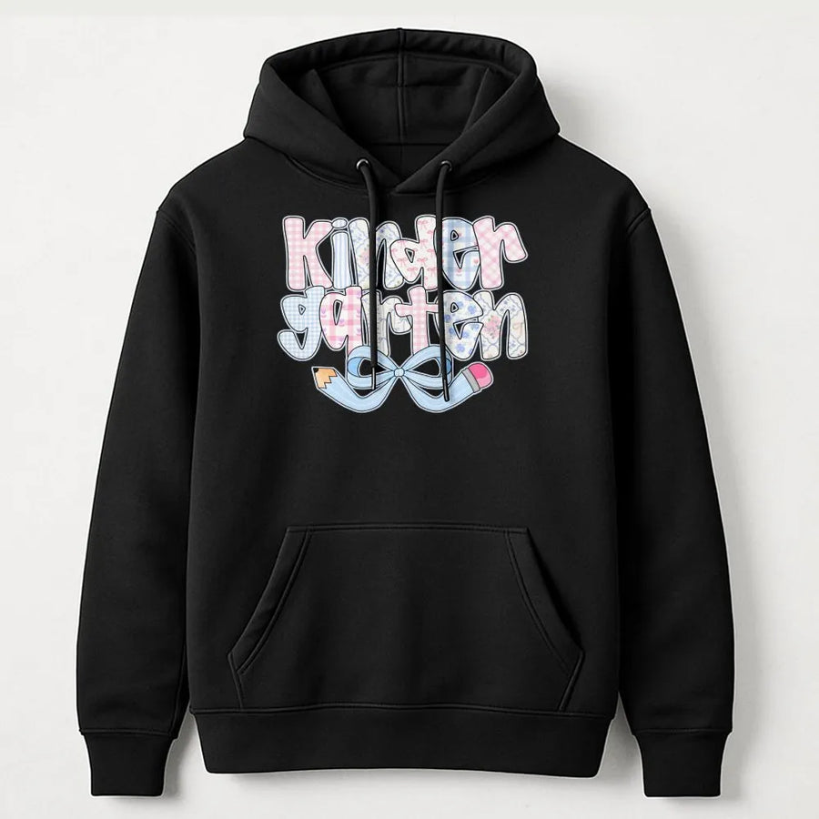 Kindergarten Teacher Hoodie | Coquette Pencil Bow Graphic | Premium Cotton Blend | Gift for New Teacher Back to School Outfit