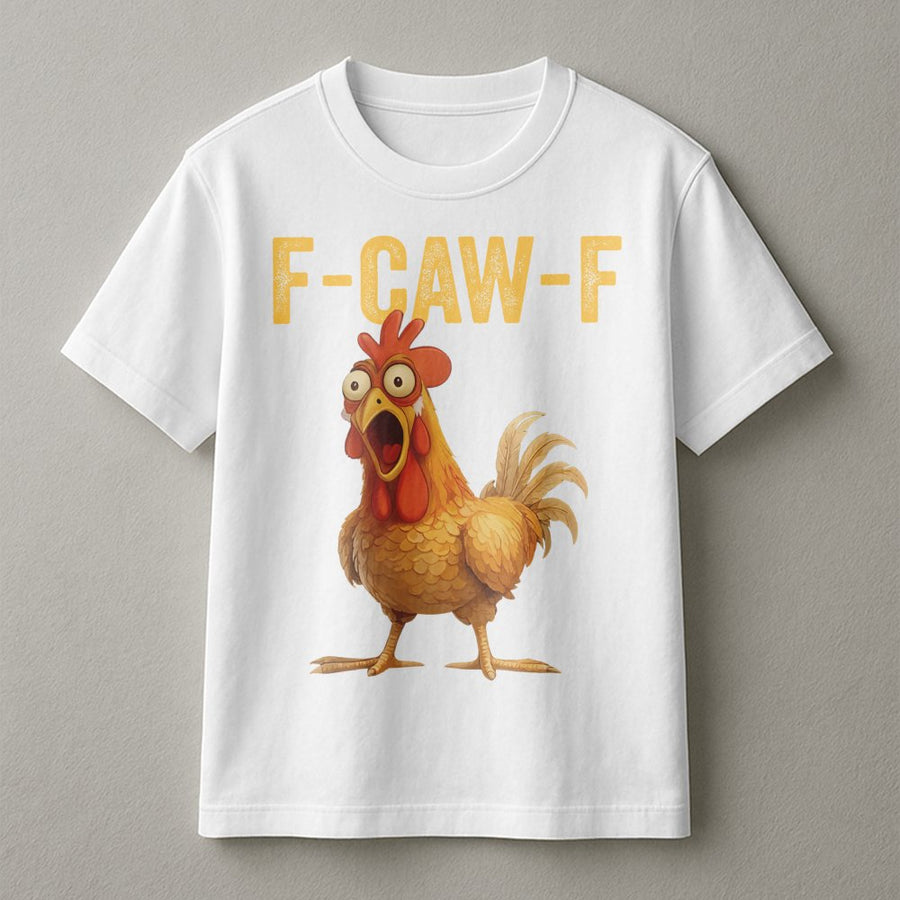 Funny Chicken T-Shirt | F-Caw-F Screaming Rooster Graphic | 100% Cotton Premium Tee | Sarcastic Farm Animal Gift for Him or Her