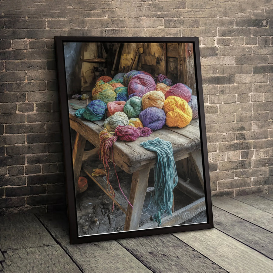 Colorful Yarn Skeins Canvas Art | Rustic Craft Room Decor | Premium Gallery-Wrapped Print | Perfect Gift for Knitters and Crocheters