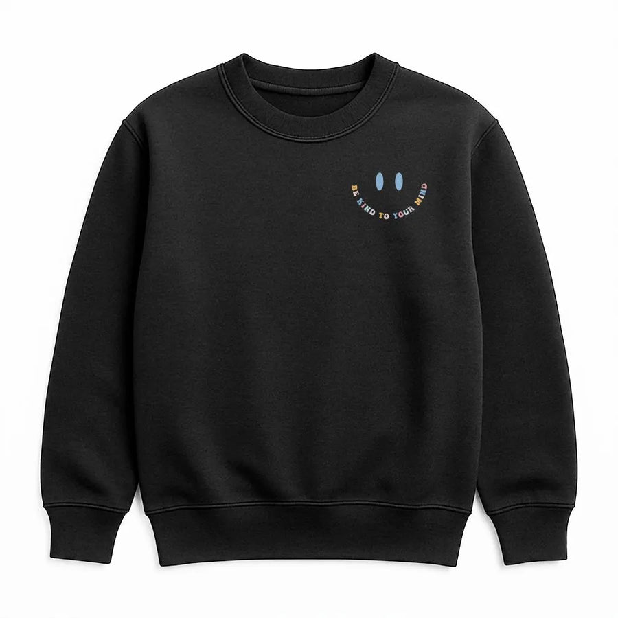 Be Kind To Your Mind Sweatshirt | Minimalist Smiley Face Design | Cozy Cotton Blend | Mental Health Awareness Gift for Men & Women