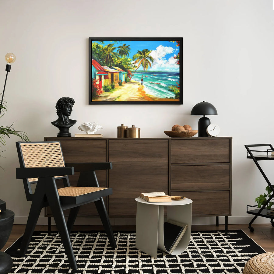 Tropical Beach Canvas Wall Art | Colorful Caribbean Coastal Painting | Premium Gallery Wrapped Print | Island Home Decor Gift
