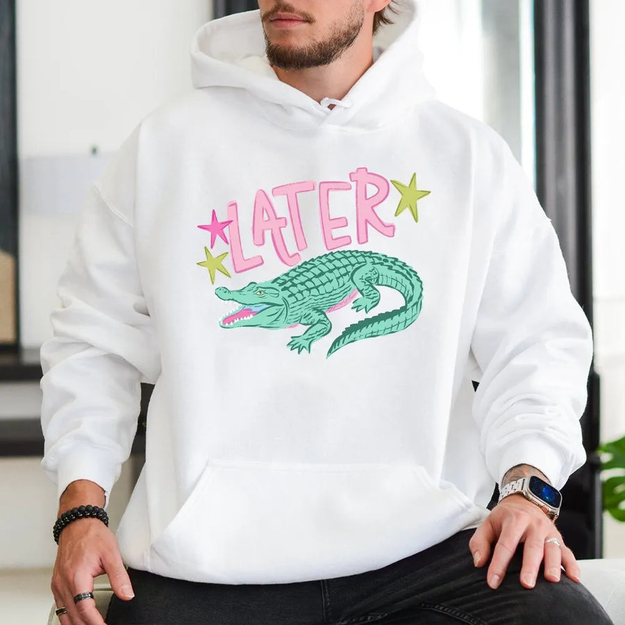 Later Gator Hoodie | Funny Retro Alligator Graphic Tee | Soft 100% Cotton | Summer Vacation Gift for Women