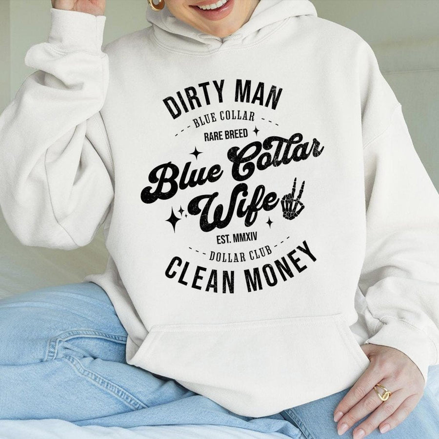 Blue Collar Wife Hoodie | Rare Breed Dirty Man Design | Premium Cotton Blend | Funny Gift for Proud Welder Mechanic Lineman Spouse