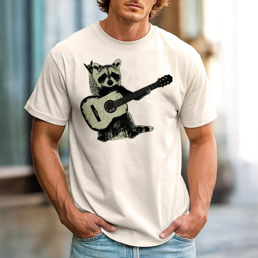 Raccoon Guitar Player T-Shirt | Funny Woodland Animal Graphic Tee | 100% Cotton Premium Quality | Unique Gift For Musicians And Indie Folk Music Lovers