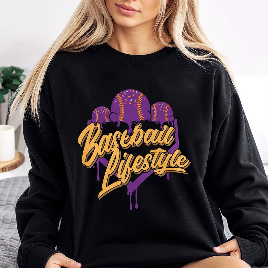 Baseball Lifestyle Sweatshirt | Melting Ice Cream Ball Design | Premium Cotton Blend | Gift for Baseball Fans and Players