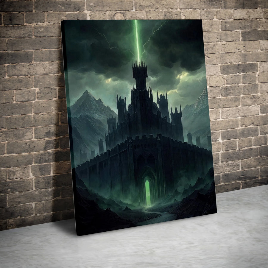Dark Fantasy Castle Canvas Wall Art | Emerald Lightning Storm Gothic Decor | Premium Gallery Wrap Print | Epic Gaming Room Gift for Fantasy Fans