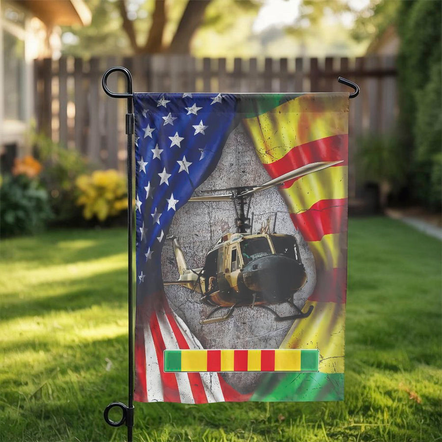 Vietnam Veteran Garden Flag | Huey Helicopter US Military Tribute | Weather-Resistant Premium Polyester | Patriotic Memorial Day Gift For Veterans