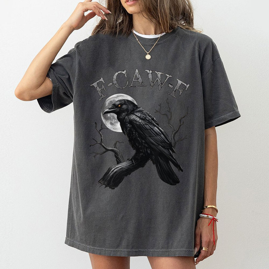 F-Caw-F Crow T-Shirt | Gothic Moon Bird Graphic Tee | 100% Cotton Premium Comfort | Funny Sarcastic Bird Lover Gift for Men and Women