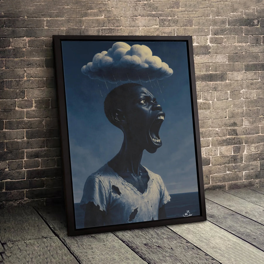 Surreal Emotional Wall Art | Man Under Rain Cloud Canvas Print | Gallery-Quality 1.25 Inch Wrap | Moody Expressionist Home Decor