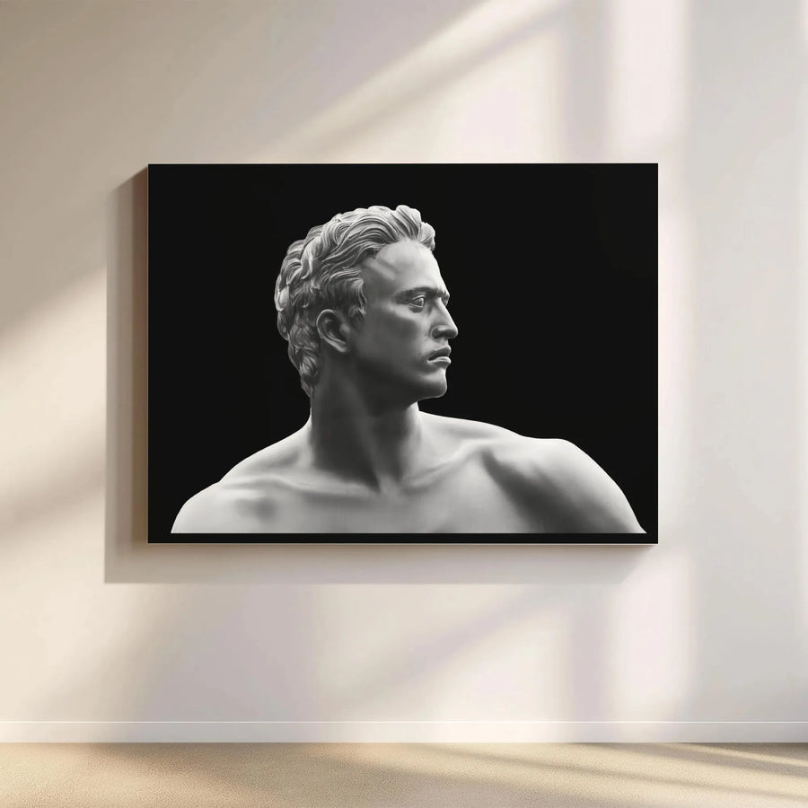 Greek Statue Canvas Wall Art | Classical Male Sculpture Bust | Premium Gallery Wrap Print | Modern Home Decor Gift