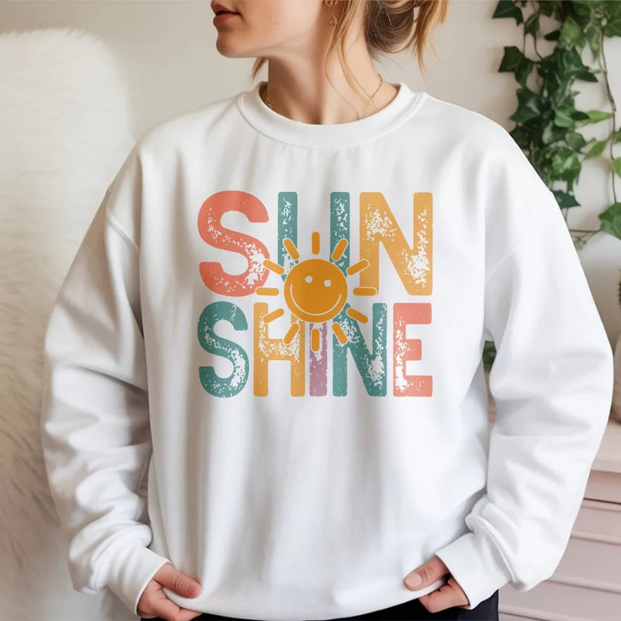 Retro Sunshine Sweatshirt | Vintage Positive Vibes Graphic Tee | Soft Breathable 100% Cotton | Cute Aesthetic Summer Vacation Gift