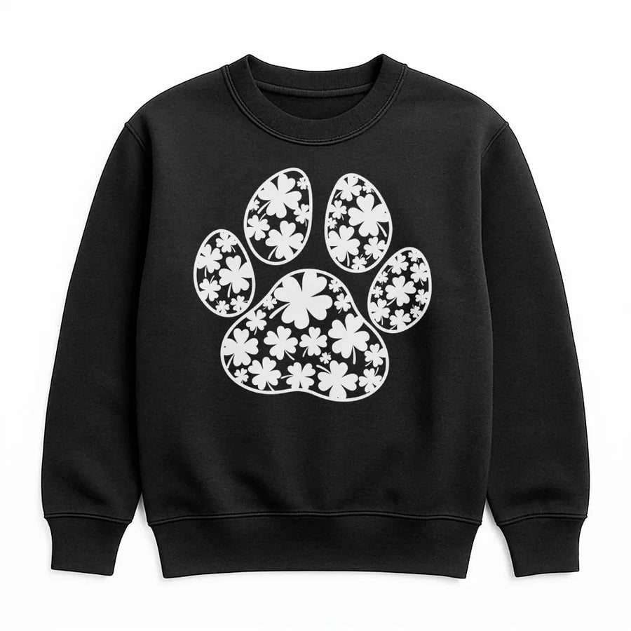 St. Patrick's Day Dog Paw Sweatshirt | Lucky Shamrock Clover Graphic | Premium Cotton Blend | Gift For Dog Lovers And Pet Owners