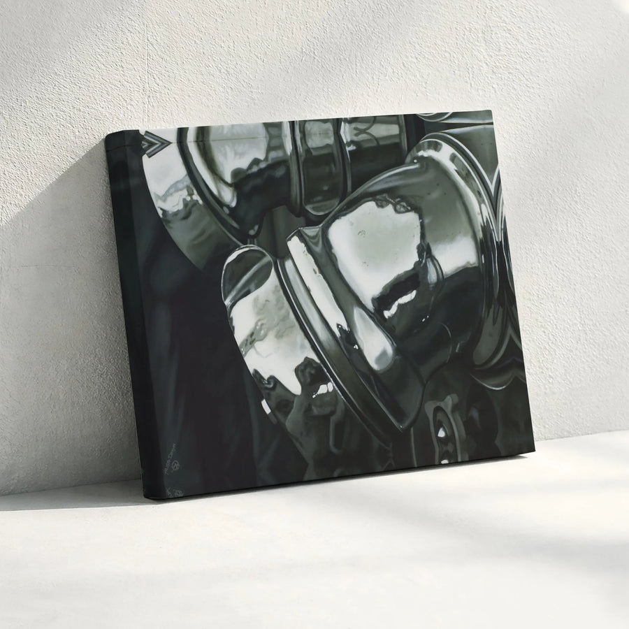 Abstract Chrome Reflection Canvas Wall Art | Monochrome Metallic Industrial Decor | Premium Gallery Wrap Print | Modern Minimalist Home Office Gift