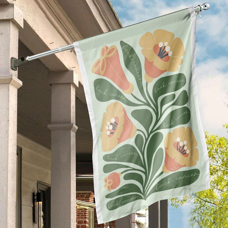 Fuck Cancer Floral House Flag | Botanical Awareness Garden Decor | Durable Weather-Resistant Polyester | Meaningful Support Gift for Cancer Warriors