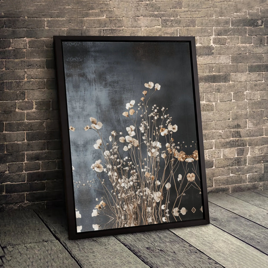 Moody Wildflower Canvas Wall Art | Minimalist Neutral Botanical Print | Premium Gallery-Wrap Framed Canvas | Modern Farmhouse Living Room Decor