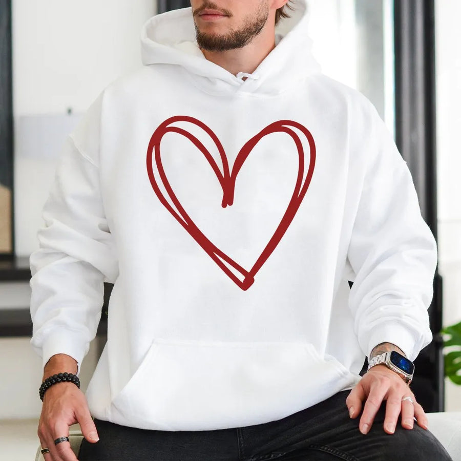 Cute Heart Hoodie | Minimalist Double Heart Sketch Design | Soft Cotton Blend Pullover | Valentine's Day Gift for Her, Women's Crewneck
