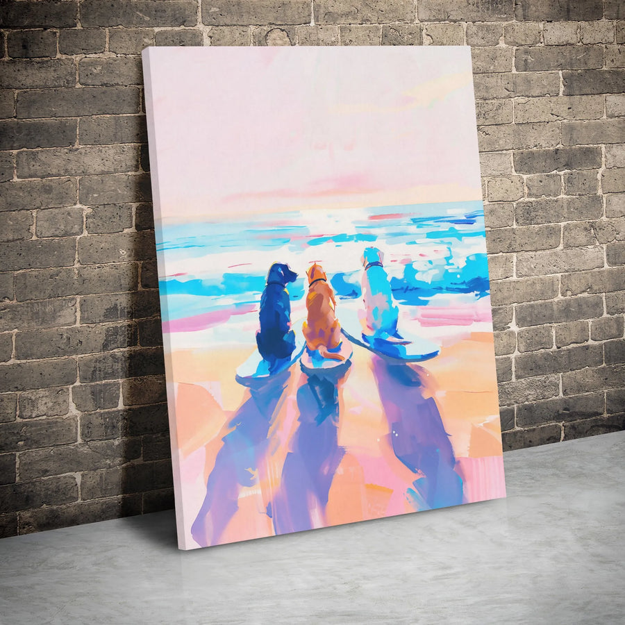 Surfing Dogs Canvas Wall Art | Painterly Beach Scene | 1.25-Inch Premium Gallery Wrap | Coastal Decor Gift for Dog Lovers