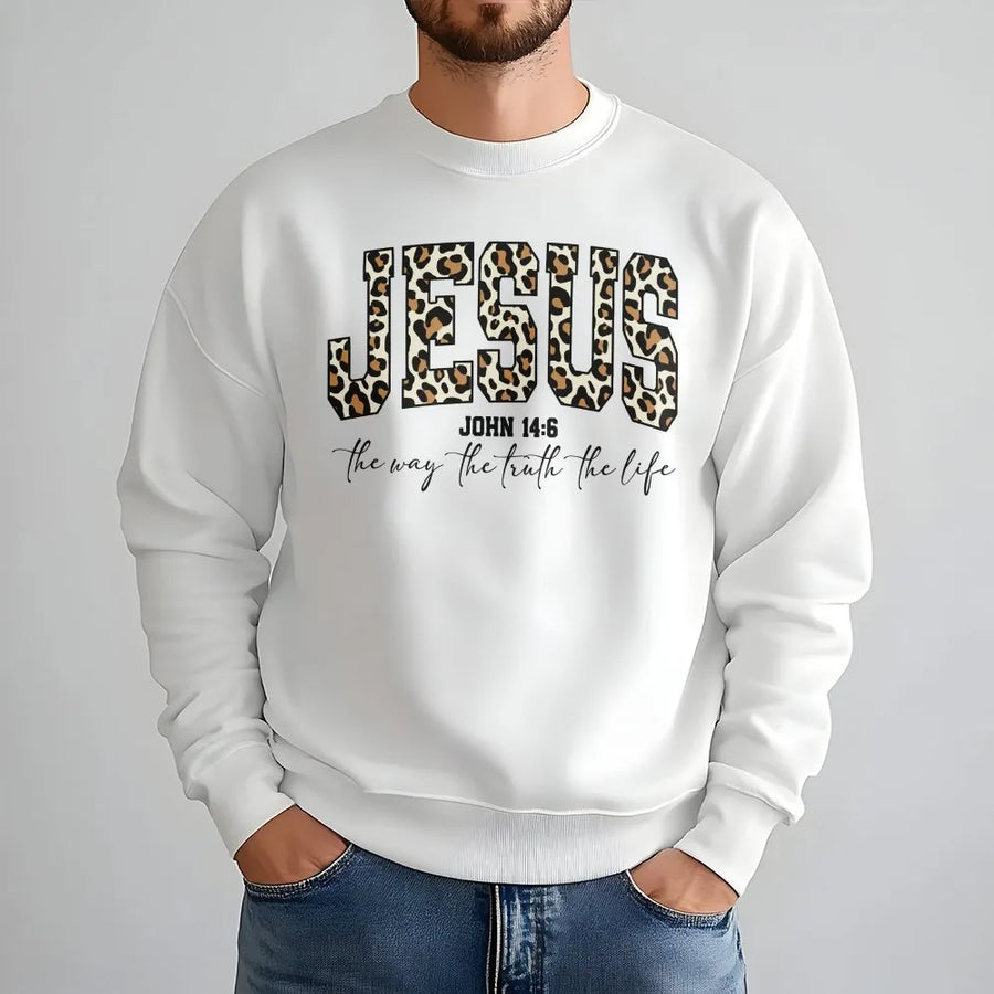 Christian Sweatshirt for Women | Cheetah Print Jesus Bible Verse Pullover | Premium Cotton Blend | Faith Based Religious Gift