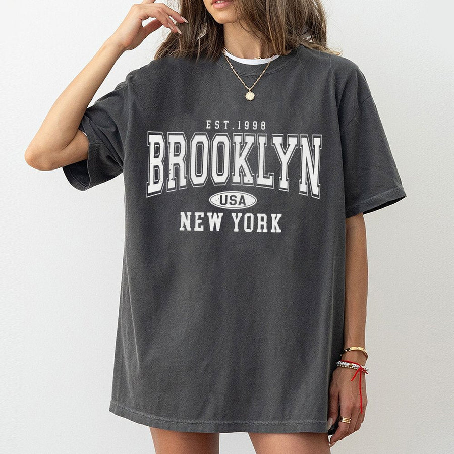 Brooklyn New York Graphic T-Shirt | Varsity Lettering Style | 100% Premium Cotton | Unisex Casual Streetwear Gift