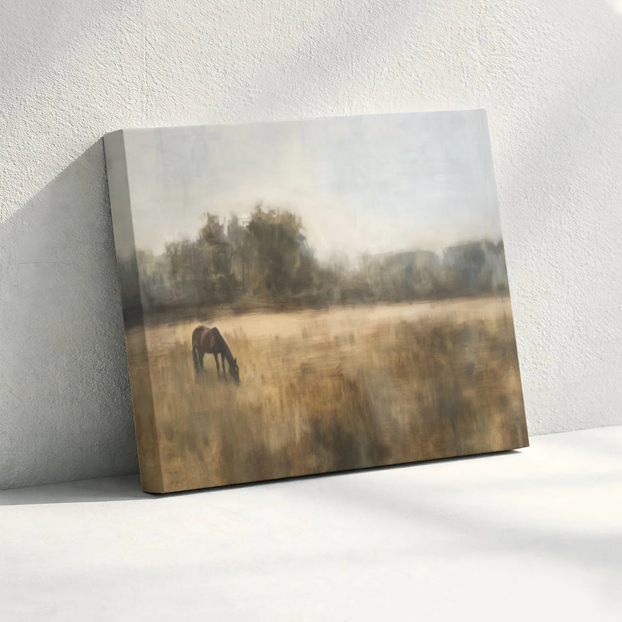 Horse Grazing Canvas Art | Impressionist Field Landscape Print | Premium 1.25-Inch Gallery Wrap | Rustic Farmhouse Wall Decor Gift