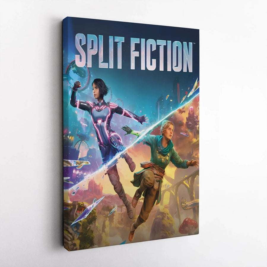 Split Fiction Fantasy Sci-Fi Canvas Wall Art | Dual Worlds Contrast Print | Premium 1.25" Gallery Wrap | Gamer Room & Home Decor Gift