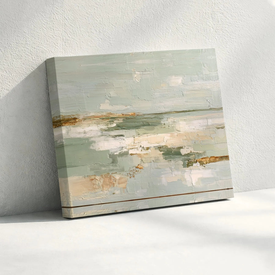 Abstract Coastal Seascape Canvas Wall Art | Sage Green Textured Modern Painting | Premium Gallery Wrapped Decor | Gift for Beach Home Lovers