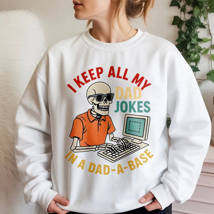 Dad Jokes Sweatshirt | Funny Skeleton Computer Pun Graphic | Premium Cotton Blend Crewneck | Best Gift Idea for Dad, Programmer, or Techie