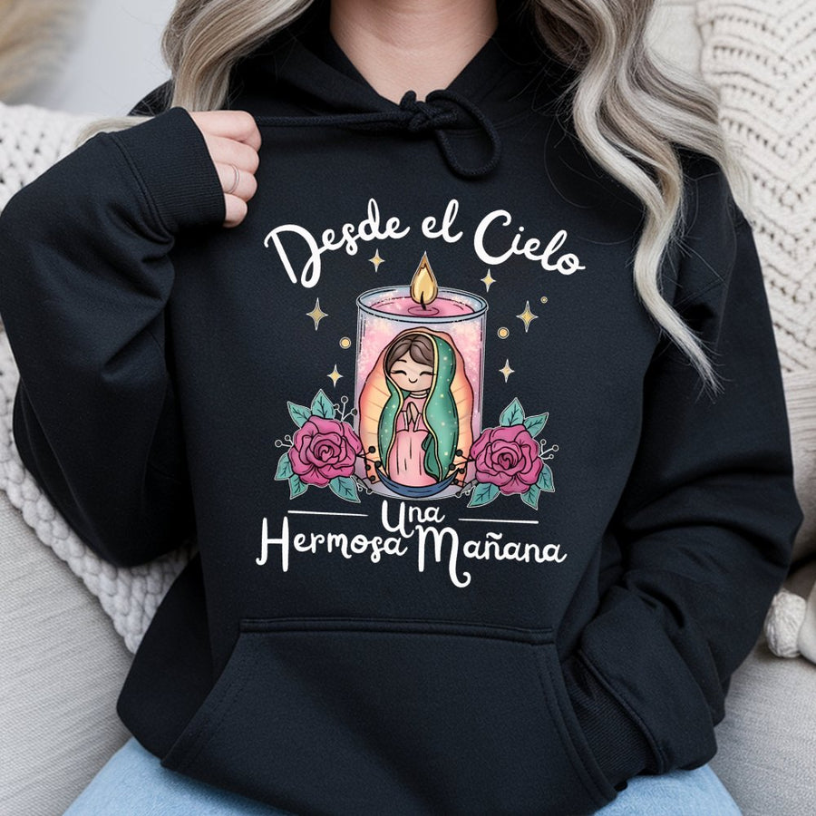 Our Lady Of Guadalupe Hoodie | Desde El Cielo Floral Design | Premium Cotton Blend | Catholic Religious Gift for Women and Family