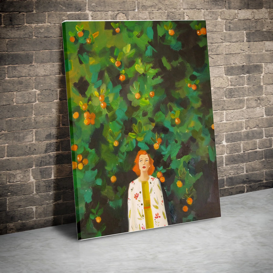 Woman in Orange Grove Canvas Print | Vibrant Impressionist Portrait Painting | Premium Fade-Resistant Print | Modern Botanical Home Decor Gift