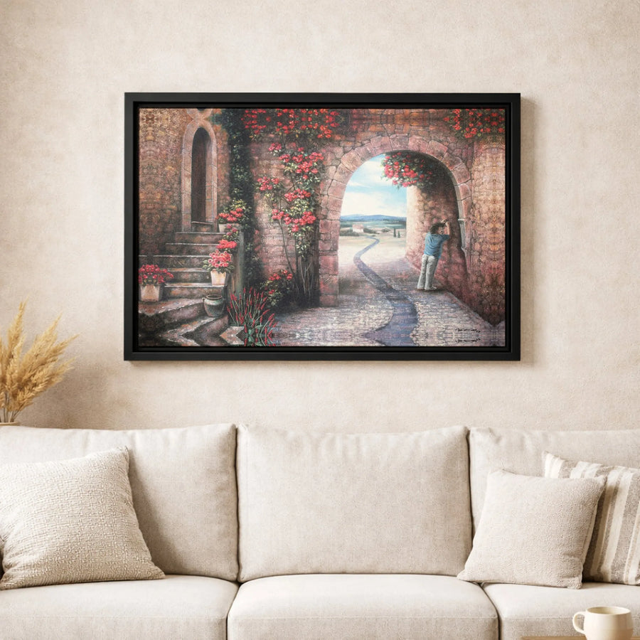 Italian Courtyard Wall Art | Stone Archway Landscape Canvas Print | Premium Gallery-Wrapped Decor | Tuscan Home Decor Gift Idea